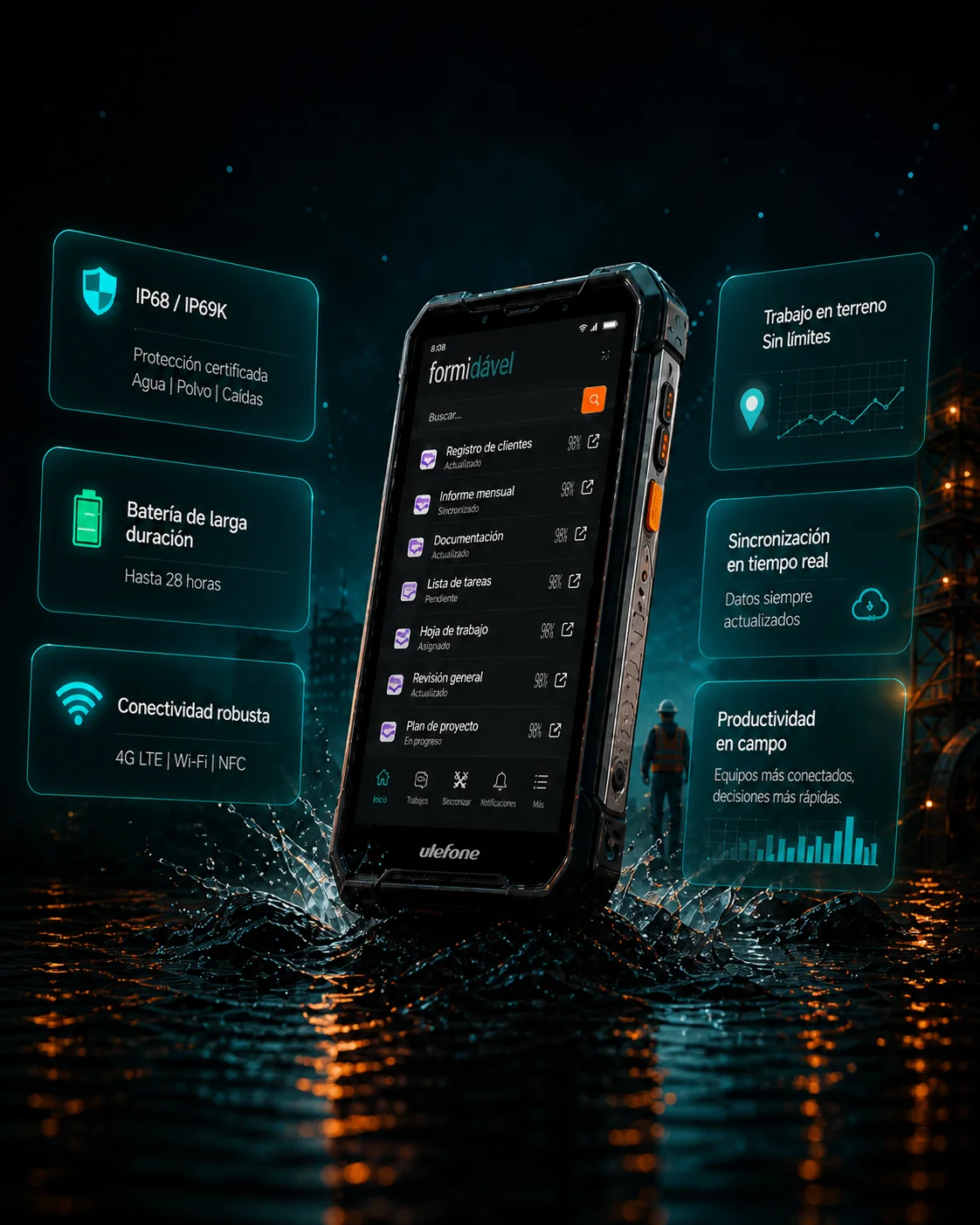 Ulefone para trabajo en terreno con Formidável
